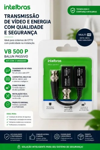 Balun Passivo Intelbras VB 500 P - Kit com 2 Unidades