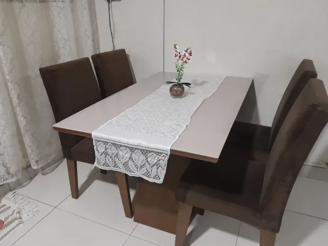 Mesa de madeira de verdade tampo de vidro temperado