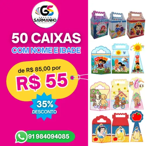 50 caixas personalizadas Lembrancinha Festa Aniversario com nome e idade