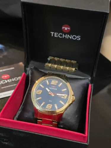 Relógio Technos Racer Dourado Agulha Vermelha Calibre Myiota Japan novo completo na caixa