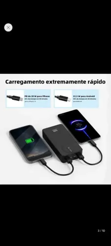 Powerbank 20000mah Carregador 22.5w Pd Portátil Carga Rápida