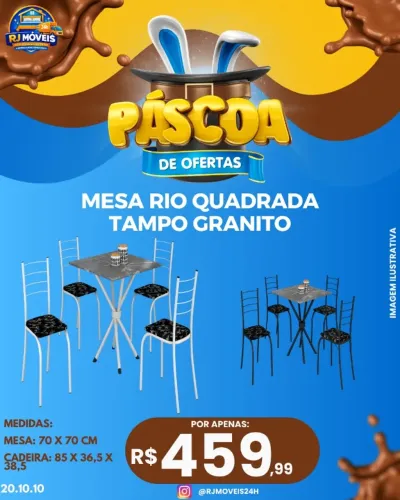 Mesa tampo granito+4 cadeiras (Pague na entrega)