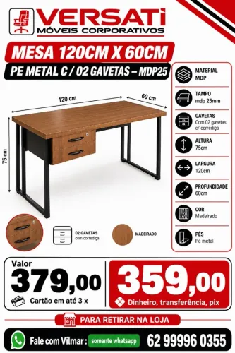 Mesa para escritório, 120 x 60 com 02 gavetas home office ( novo ) Promoção