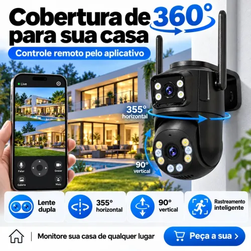 CÂMERA DE SEGURANÇA IP WI-FI - LENTE DUPLA 360°!