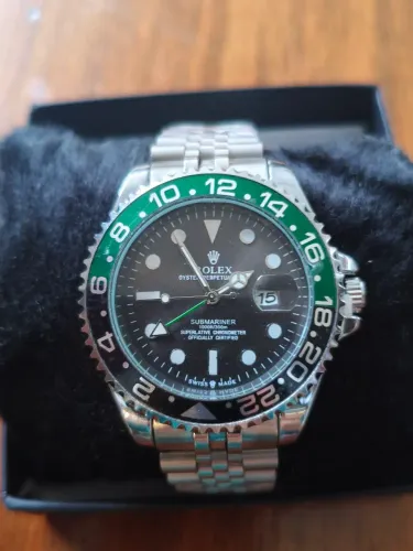 Relógio estilo Rolex GMT-Master II "Sprite" com pulseira Jubilee, mostrador preto