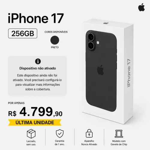 Apple iPhone 17 6,3" 256GB Novo Nunca Ativado Garantia Open Box Lavanda Preto Branco Azul