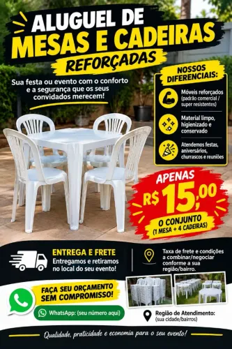 ? ALUGUEL DE MESAS E CADEIRAS - CONJUNTO R$ 15 | RECIFE E REGIÃO ?