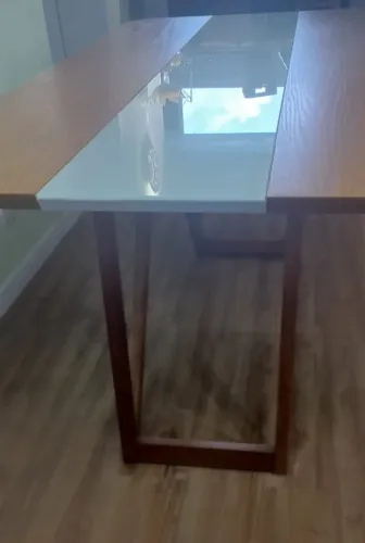 Mesa de Jantar Moderna 6 Lugares com Detalhe em Vidro - 1,80 x 0,90 m
