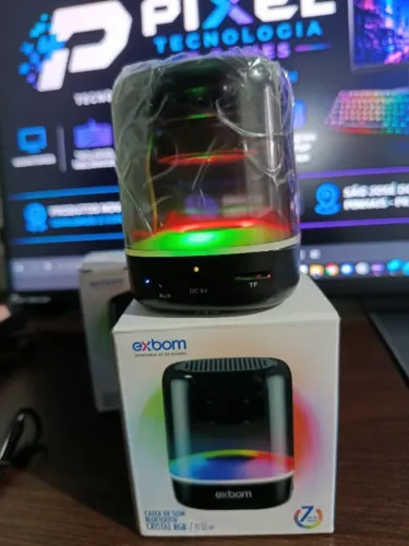CAIXA DE SOM BLUETOOTH EXBOM CRISTAL RGB LED NOVA