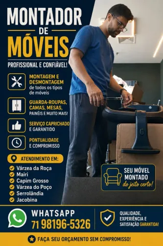 Montador de Móveis CAPIM GROSSO JACOBINA VÁRZEA DA ROÇA E REGIÃO Armador de Móveis