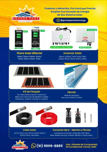 Produtos e Materiais para Sistema Solar Com Placa Solar Bifacial.