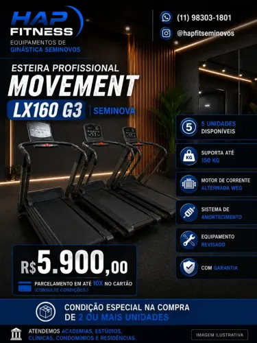 Esteira Profissional Movement Lx160 G3 com Garantia ( 5 disponiveis)