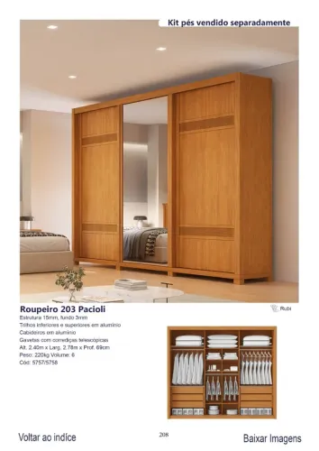 Guarda roupa Paciole 2.78 porta de correr