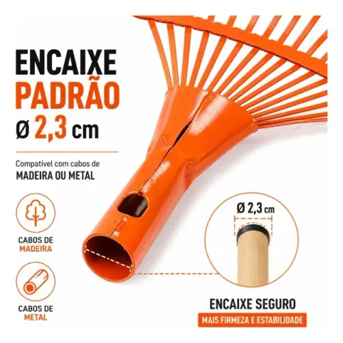 rastelo vassoura jardinagem 22 dentes ferro reforçado grama mz-68056