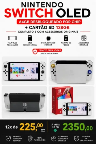 Nintendo switch oled 64gb + 128gb Desbloqueado, novo