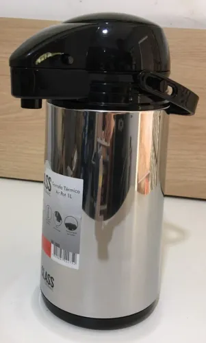 Garrafa Térmica em Inox de 1 Litro Conserva Bebidas Quentes Frias Bomba De Pressão - NOVA