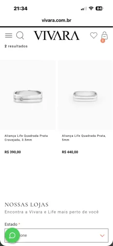 Vendo um par de alianças da VIVARA(novas)