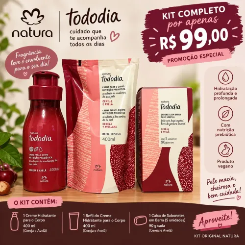 Kit Hidratante Natura Todo dia + Refil + Caixa de Sabonetes