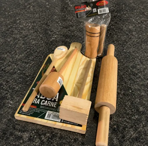 Kit Utensílios de Madeira para Cozinha e Churrasco - Kit Completo Gourmet