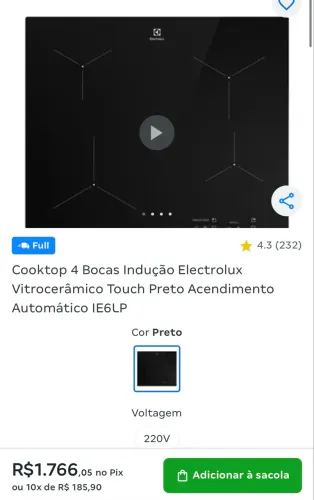 Cooktop 4 Bocas Indução Electrolux