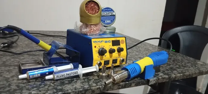 Estação de retrabalho, fonte de bancada e kit completo para eletrônica
