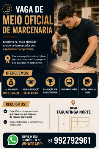 Vaga meio oficial marcenaria