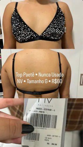 TOP PAETÊ NATI VOZZA NUNCA USADO