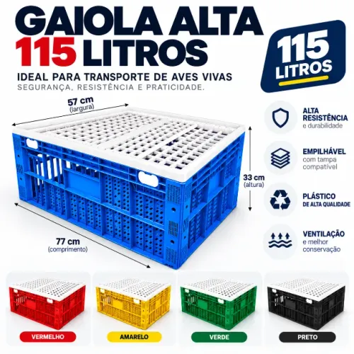 Gaiola Alta para Transporte de Frangos e Aves 115 Litros