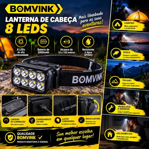 ? Lanterna de Cabeça BOMVINK - 8 LEDs