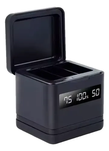Carregador Triplo Lcd 3 Em 1 com leitor de cartão- Compatível Com Gopro 9 10 11 12