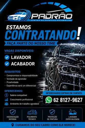 Contrata-se Acabador e Lavador automotivo de Lavajato