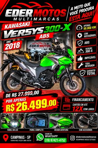 VERSYS 300 X ABS 2018 VERDE IMPECAVEL E DAMOS GARANTIA TOTAL