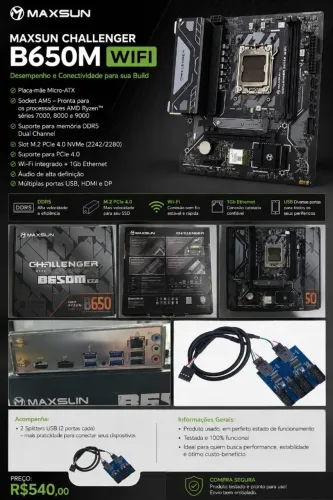 Placa Mãe AM5 Maxsun Challenger B650M Wifi