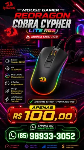 Mouse Gamer Redragon Cobra Cypher Lite RGB Preto M611-RGB