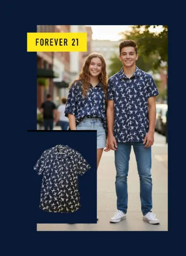 CAMISA MANGA CURTA AZUL MARINHO EATAMPA BRANCA - FOREVER 21 - EUA