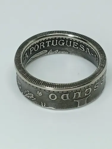 Anel aro 20 feito à mão, de uma moeda portuguesa de 1951