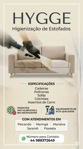 Limpeza e higienização de estofados em geral 