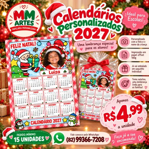 CALENDÁRIO PERSONALIZADO 2027 - IDEAL PARA ESCOLAS | NATALINOS