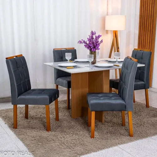 Mesa de Jantar Helo 120×90 Vidro Off/Base Mel Poliman + 4 Cad. Londres rf76
