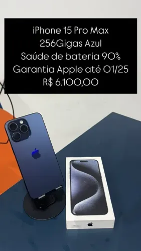 iPhone 15 Pro Max / 256GB / Azul / Saúde de bateria 90% /Garantia Apple 01-25