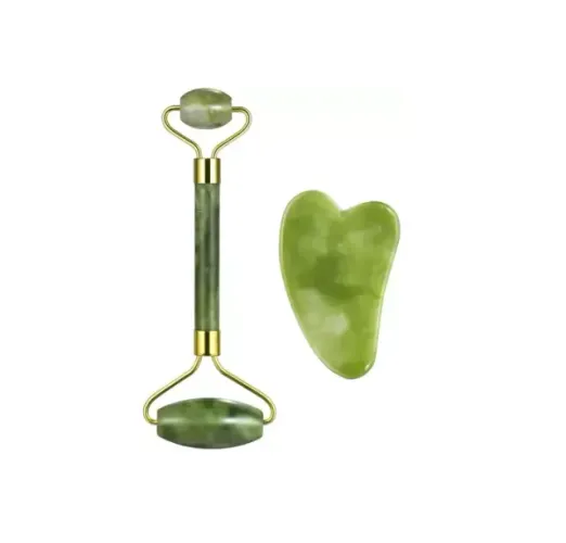 Rolo + Placa Massageador Facial Pedra Jade Anti Rugas