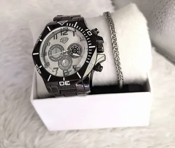 Kit Relógio Masculino Original A Prova D'água Pulseira Caixa