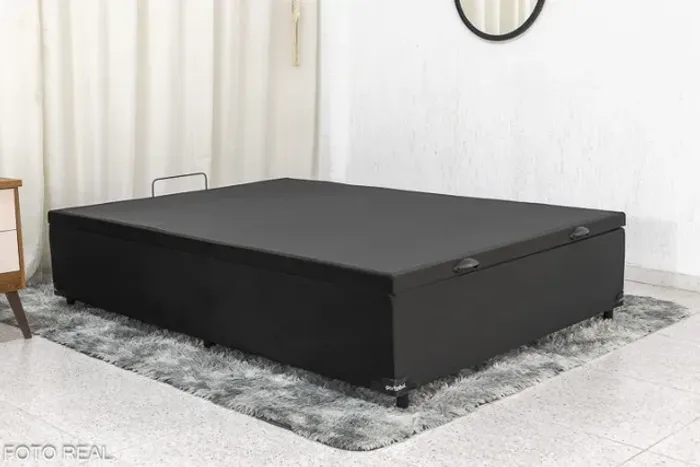 Base Baú Casal Veludo Preto Até 12x - Frete Grátis