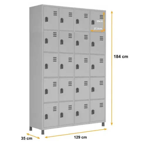 Armário Roupeiro de Aço 20 Portas Pequenas 1,84×1,29×0,35m CZ/CZ W3 Modelo 17013