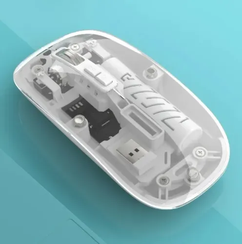 Mouse Sem Fio Slim 1600dpi Wireless + Bluetooth Transparente Recarregável