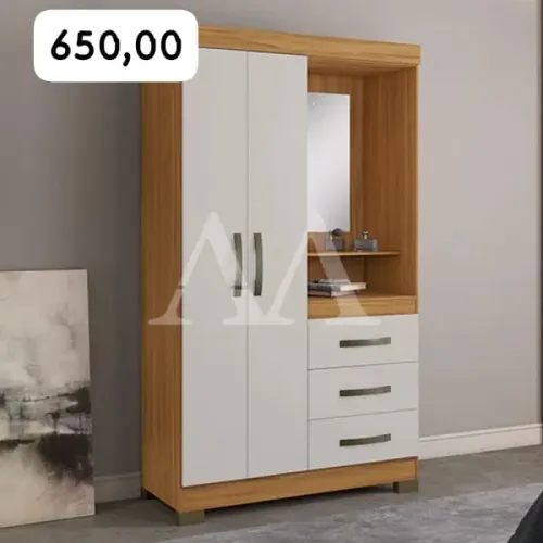Guarda-Roupas 3 Portas com Espelho - Branco
