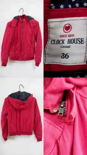 Jaqueta Clock House Vermelha com Capuz - Tamanho 36