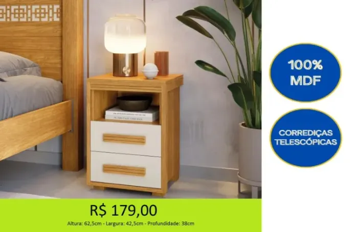 Mesa de cabeceira 2 gavetas em MDF Temos entrega!
