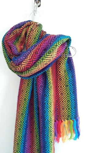 Cachecol Arco-íris Peruano Echarpe Xale Lã de Alpaca Original