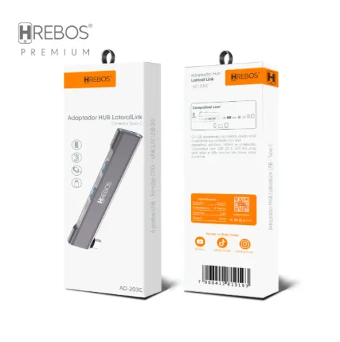 HUB USB 3.0 TIPO-C 3 SAIDAS USB 1 TIPO-C HREBOS AD-203C